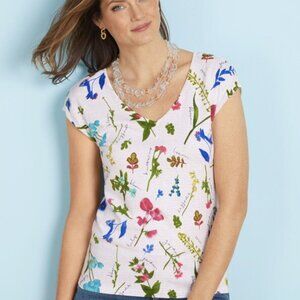 Talbots sleeveless short sleeve lightweight Spring sweater floral flower top XLP